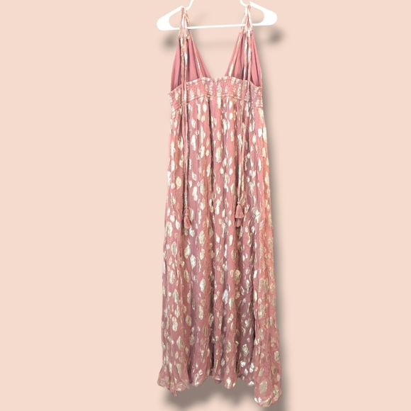 Altar'd State Pink Rose Shimmery Metallic V-Neck Sleeveless Flowy Maxi Dress - Picture 3 of 10